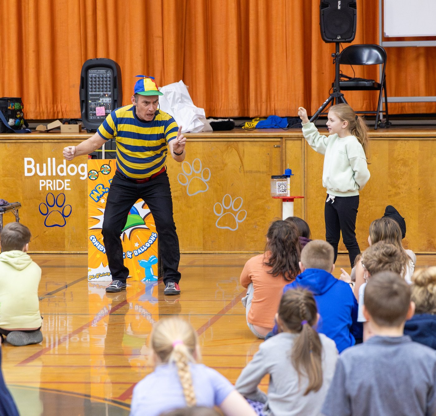 Mr. Twisty with a student volunteer